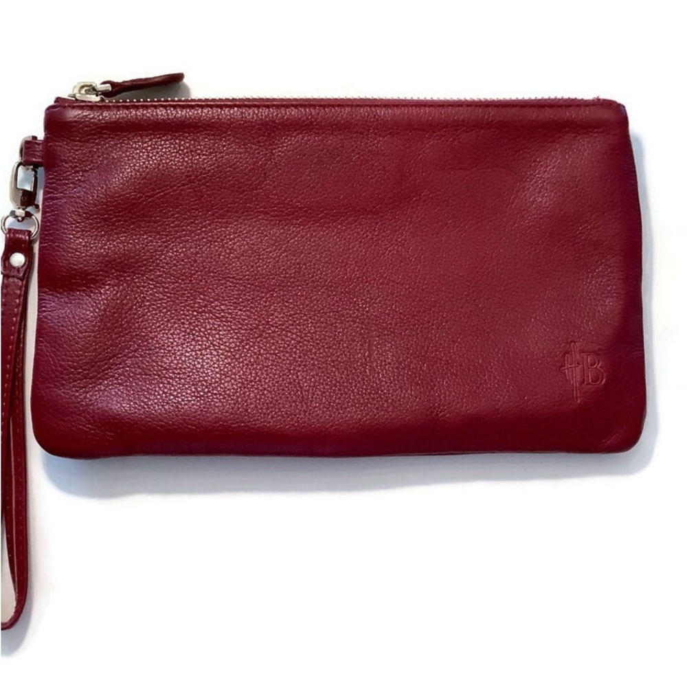 H & Butler Red Pebbled Leather Wristlet Clutch